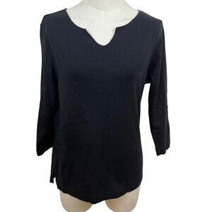 Kate Hill Women's Black 3/4 Sleeve Notch Neck Classic Top Sz M - New